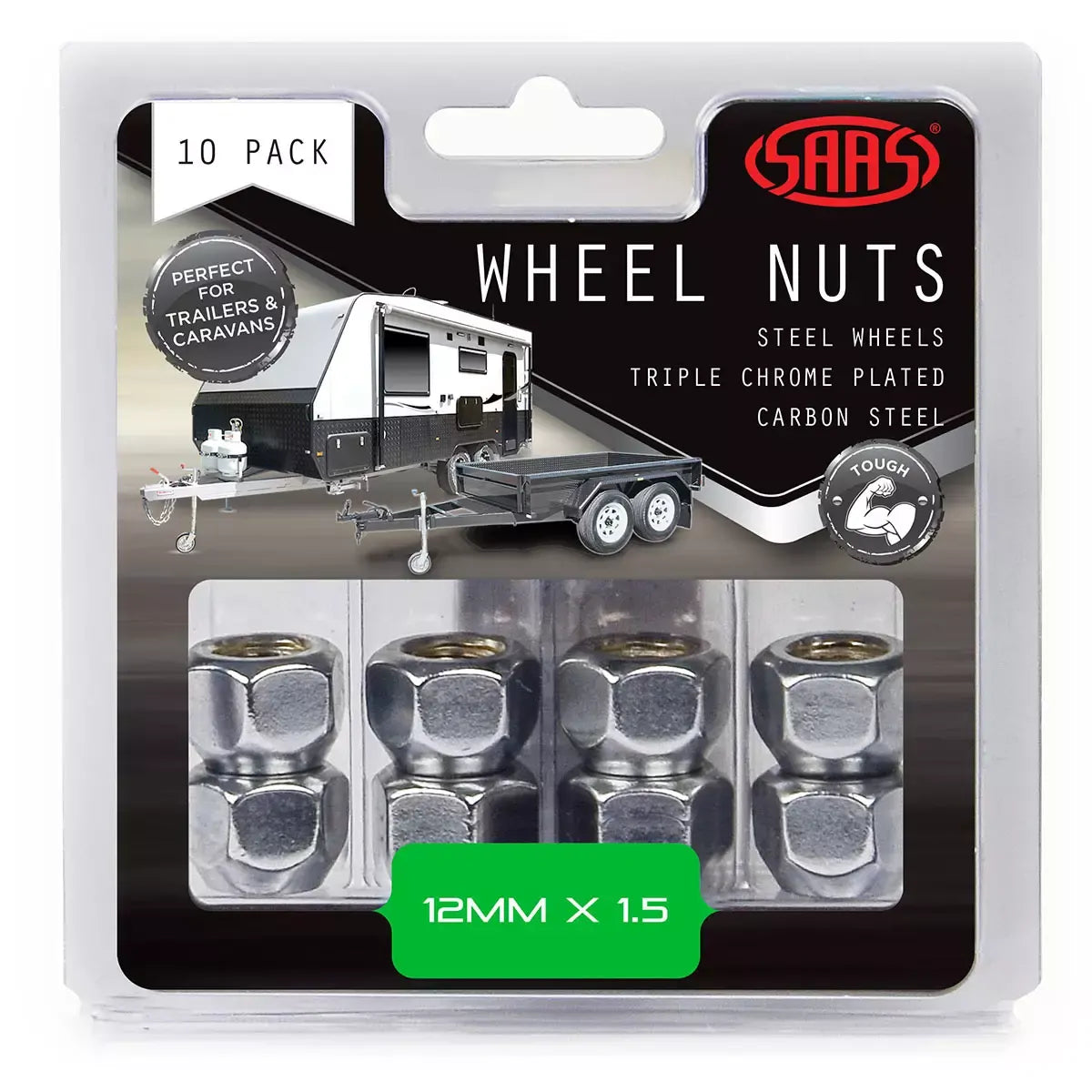 SAAS Wheel Nuts OE Open End M12x1.50 Chrome 10Pk 1161610 - view 1