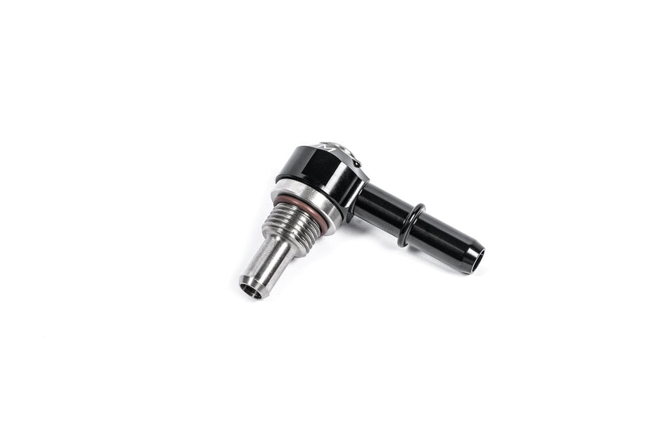 Radium 20-1000-06375-85 Swivel Banjo Bulkhead Fitting, 6AN ORB, 8.5mm Barb to 3/8" SAE Quick Connect Male