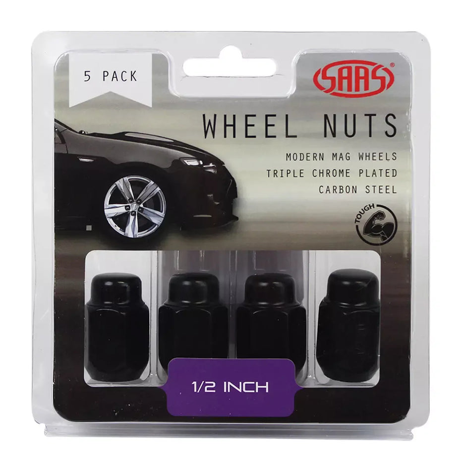 SAAS Wheel Nuts Acorn Taper 1/2 UNF Black 35mm 5Pk 235215BC - view 1