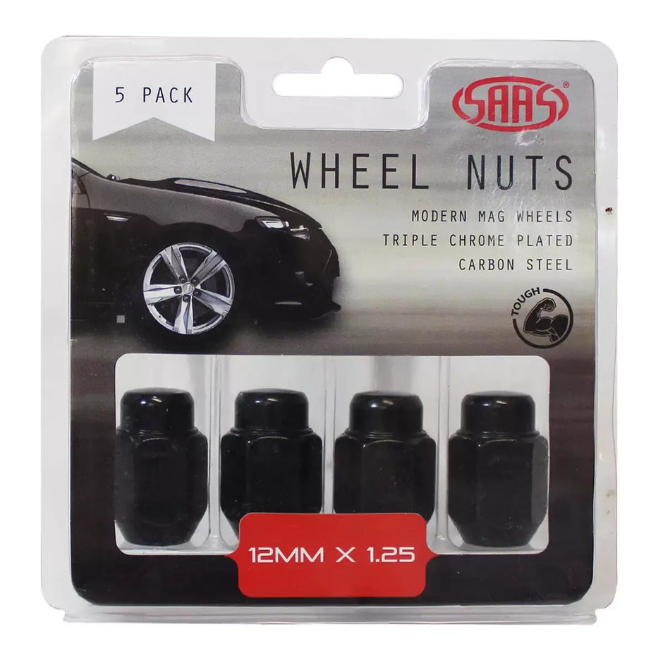 SAAS Wheel Nuts Acorn Taper M12x1.25 Black 35mm 5Pk 235255BC - view 1