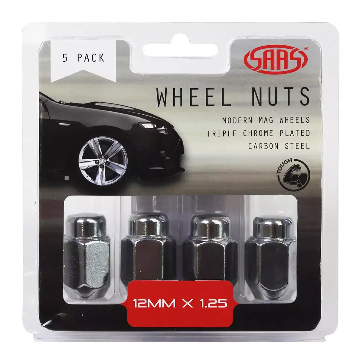SAAS Wheel Nuts Acorn Taper M12x1.25 Chrome 35mm 5Pk 235255 - view 1