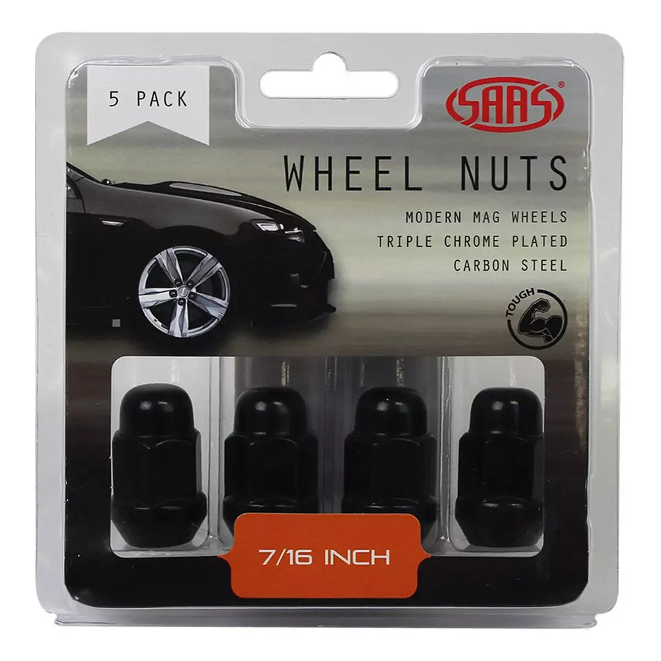 SAAS Wheel Nuts Acorn Bulge 7/16 UNF Black 35mm 5Pk 335305BC - view 1