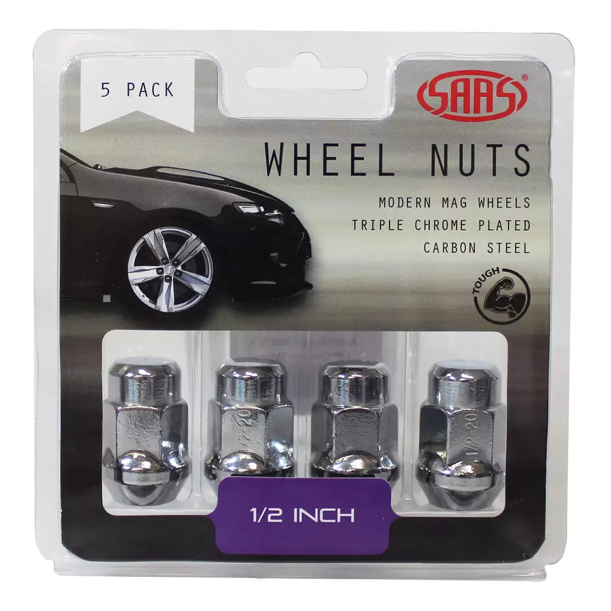 SAAS Wheel Nuts Acorn Bulge 1/2 UNF Chrome 35mm 5Pk 335315 - view 1
