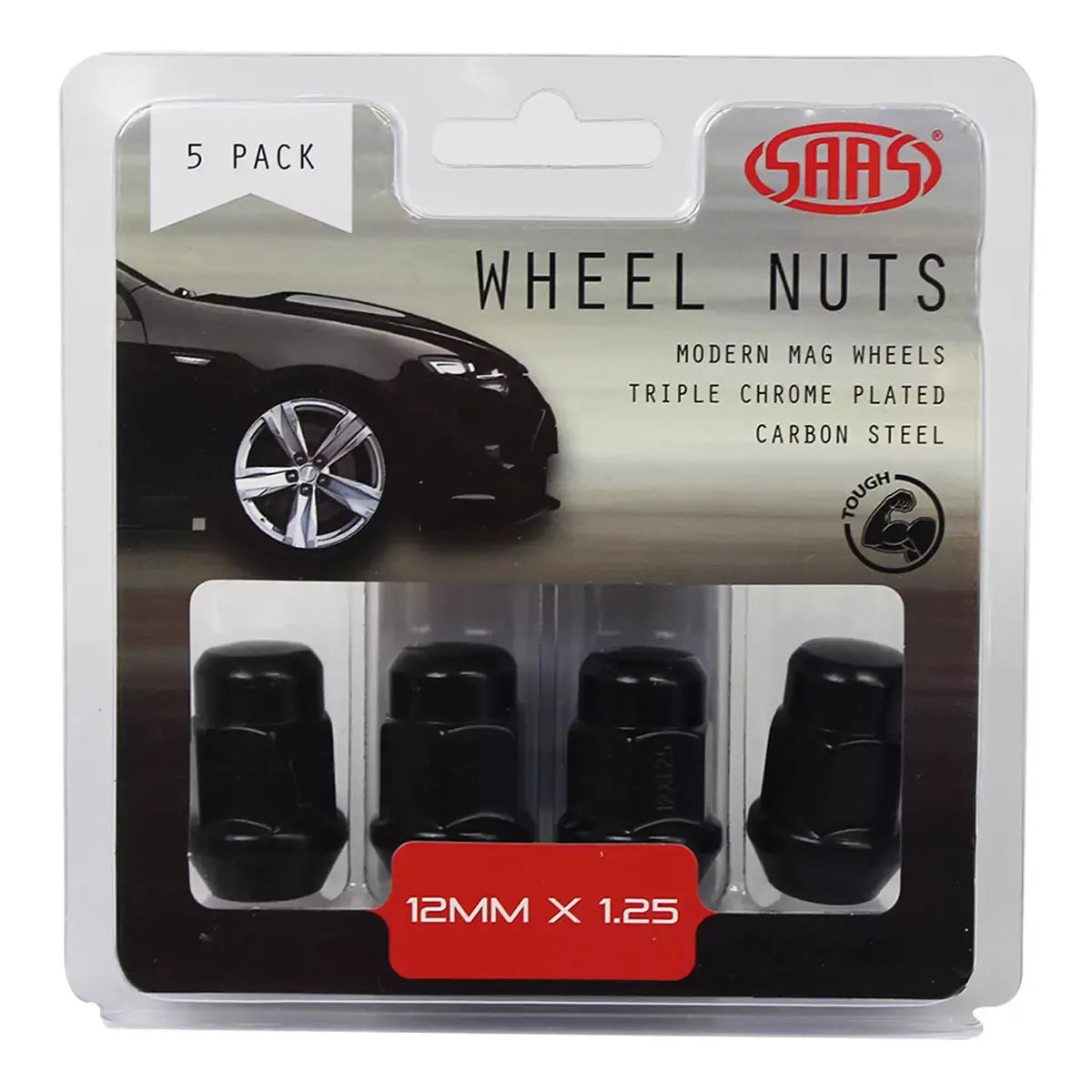 SAAS Wheel Nuts Acorn Bulge M12x1.25 Black 35mm 5Pk 335355BC - view 1
