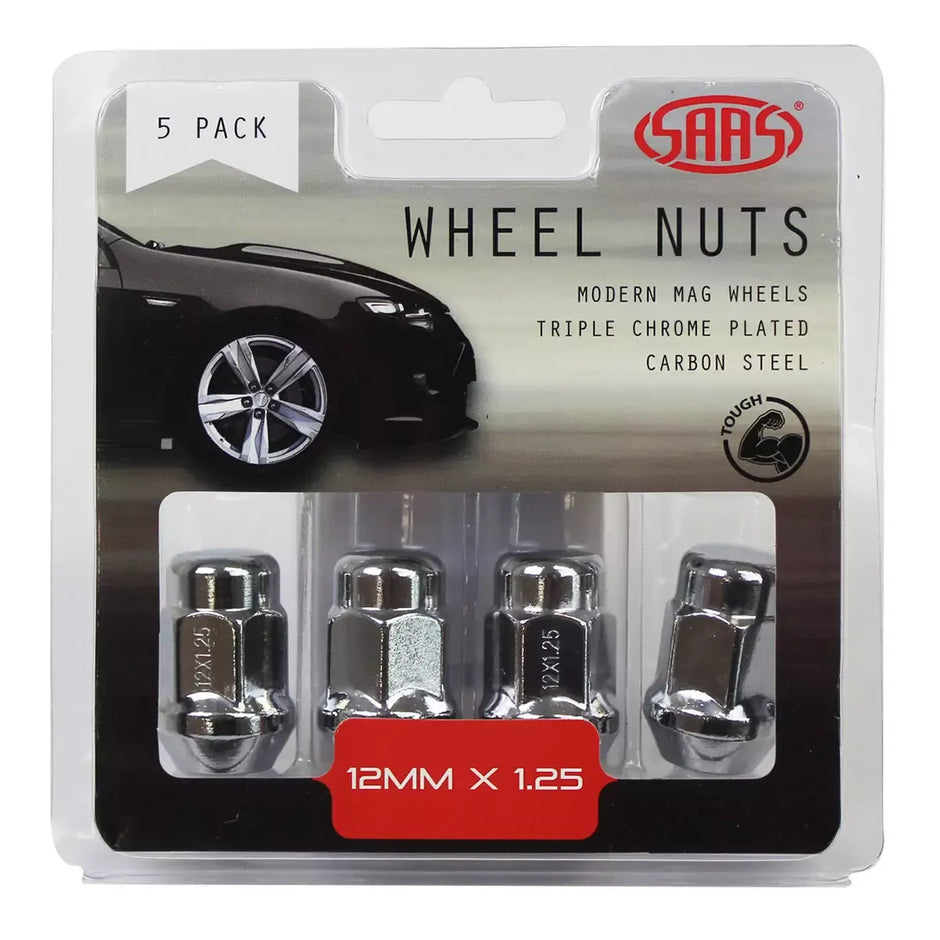 SAAS Wheel Nuts Acorn Bulge M12x1.25 Chrome 35mm 5Pk 335355 - view 1