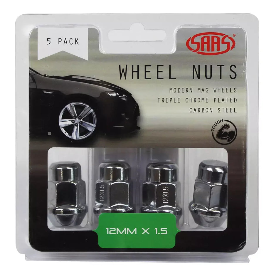SAAS Wheel Nuts Acorn Bulge M12x1.50 Chrome 35mm 5Pk 335365 - view 1