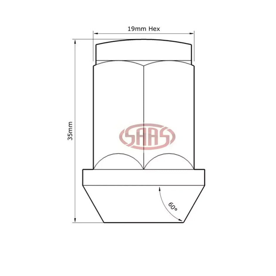 SAAS Wheel Nuts Acorn Bulge M14x1.50 Black 35mm 5Pk 335395BC - view 4