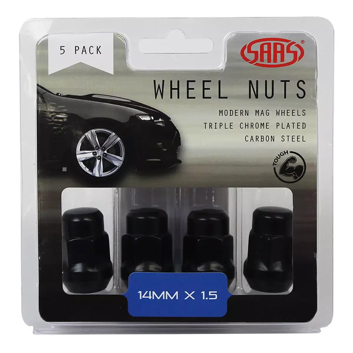 SAAS Wheel Nuts Acorn Bulge M14x1.50 Black 35mm 5Pk 335395BC - view 1