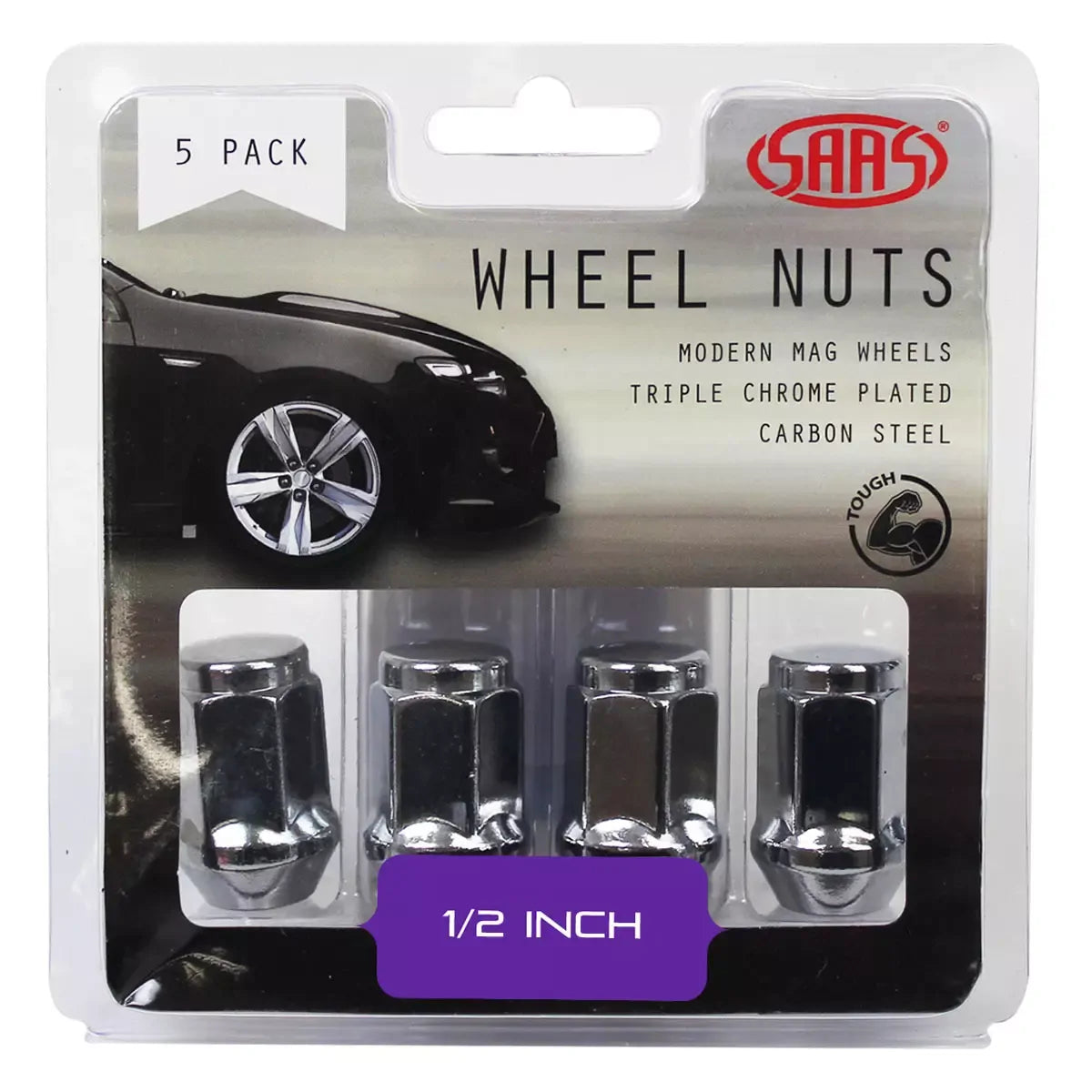 SAAS Wheel Nuts Flat Head Bulge 1/2 UNF Chrome 35mm 5Pk 435915 - view 1