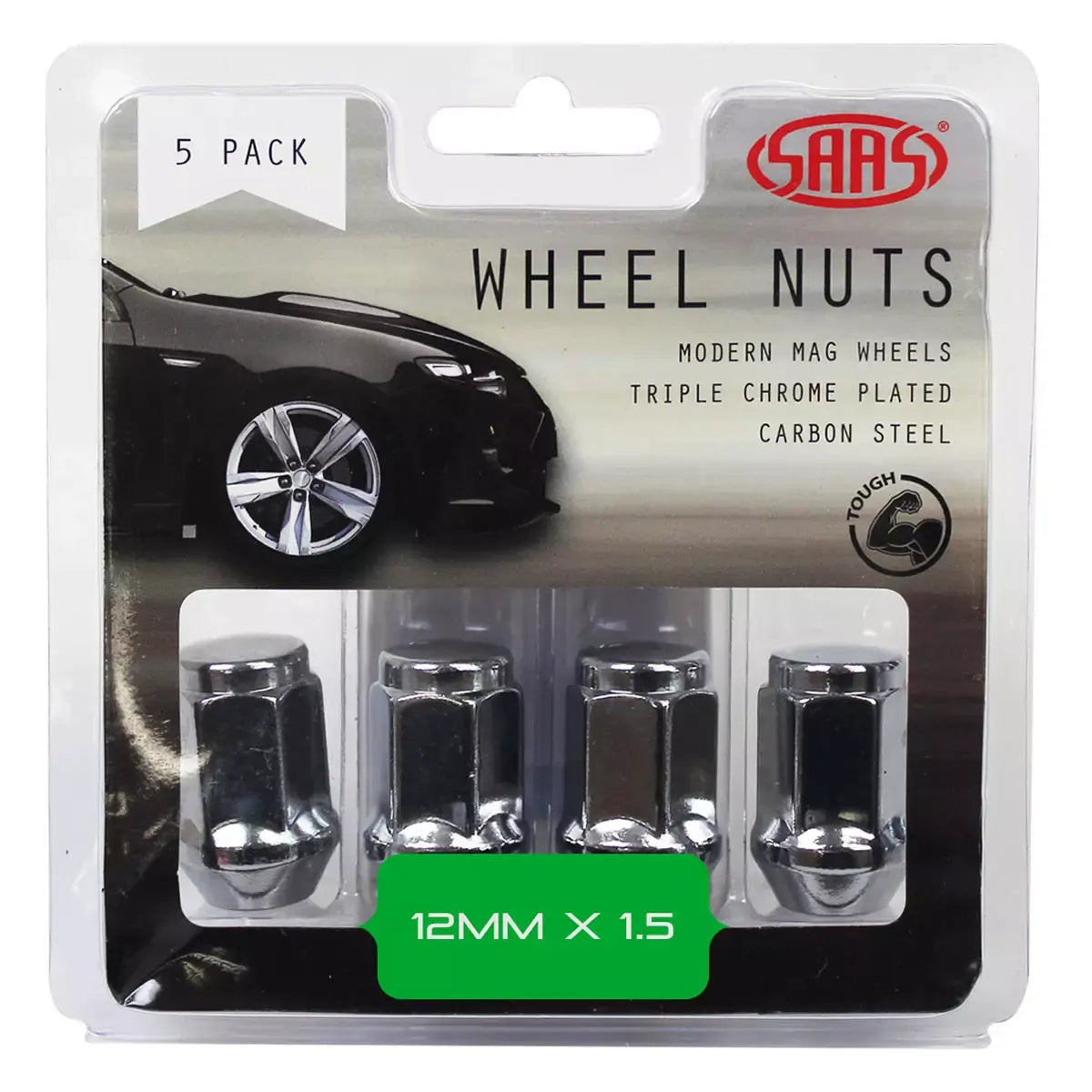 SAAS Wheel Nuts Flat Head Bulge M12x1.50 Chrome 35mm 5Pk 435965 - view 1