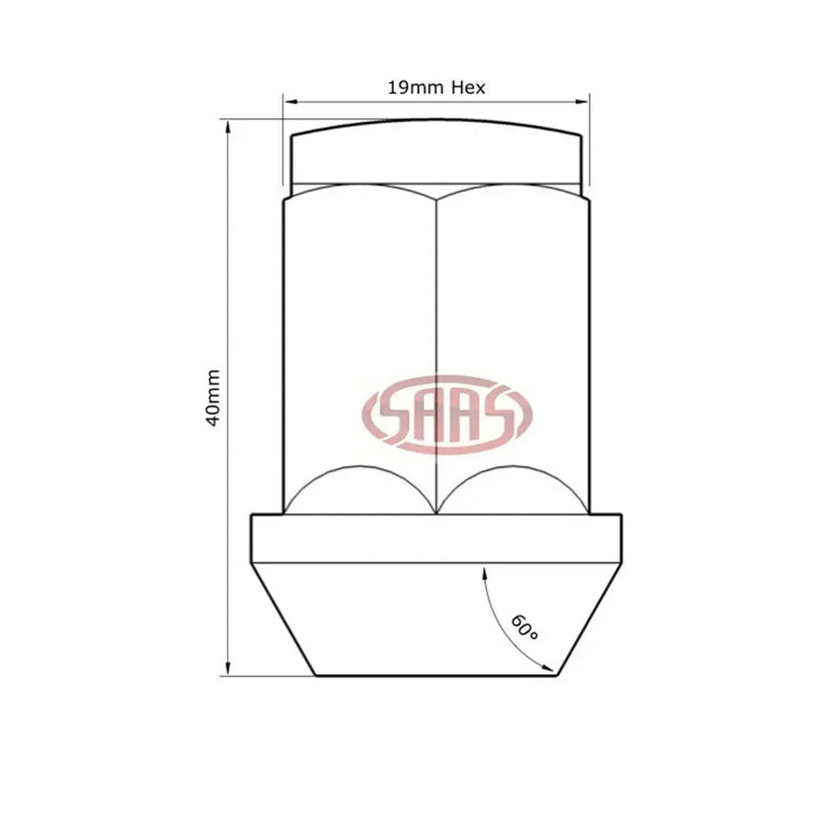 SAAS Wheel Nut Flat Head Bulge 1/2 UNF Black 40mm 44091BBC - view 3