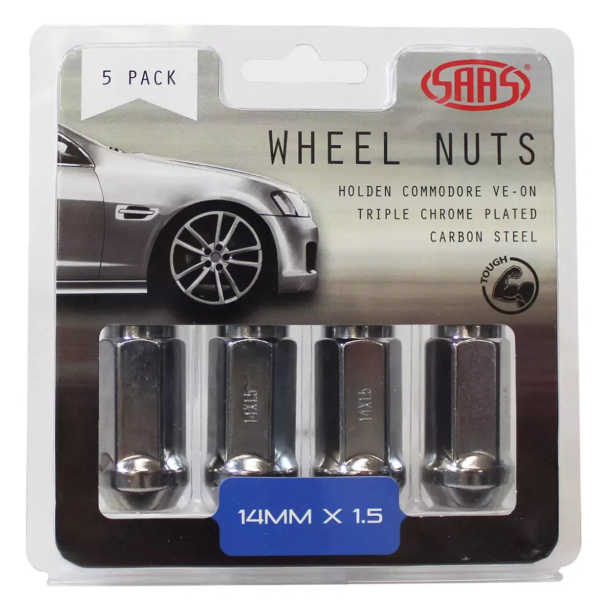 SAAS Wheel Nuts Flat Head Bulge 14x 1.5 Chrome 45mm 5Pk 445995 - view 1