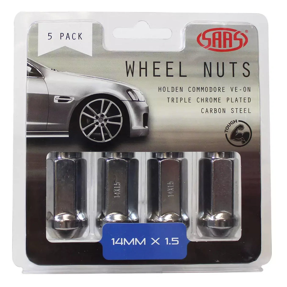 SAAS Wheel Nuts Flat Head Bulge 14x 1.5 Chrome 45mm 5Pk 445995 - view 1