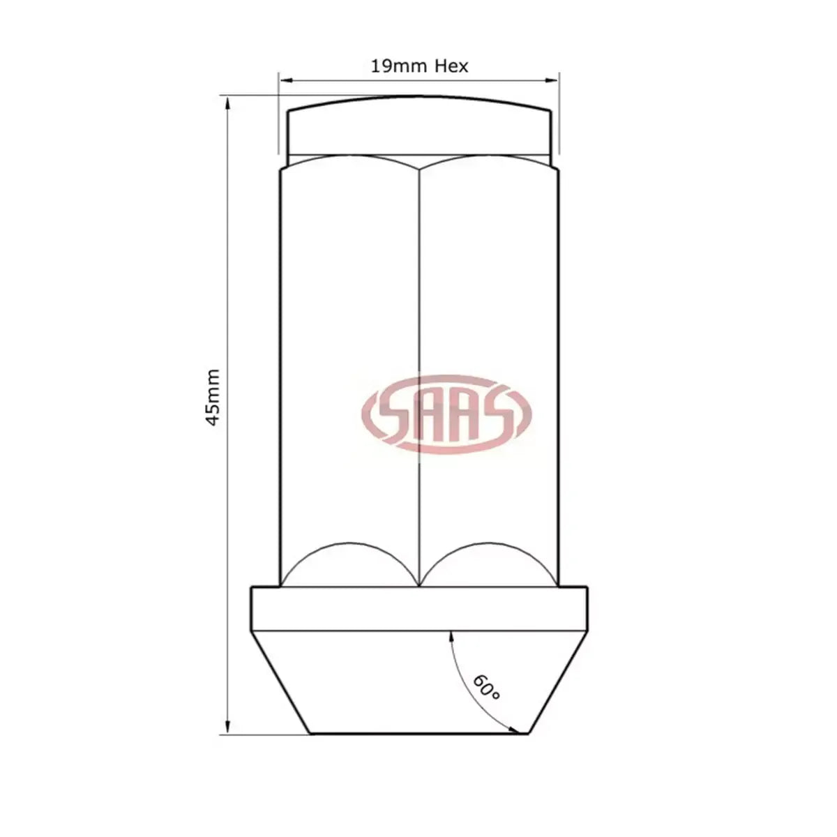 SAAS Wheel Nut Flat Head Bulge 14x 1.5 Chrome 45mm 44599B - view 3