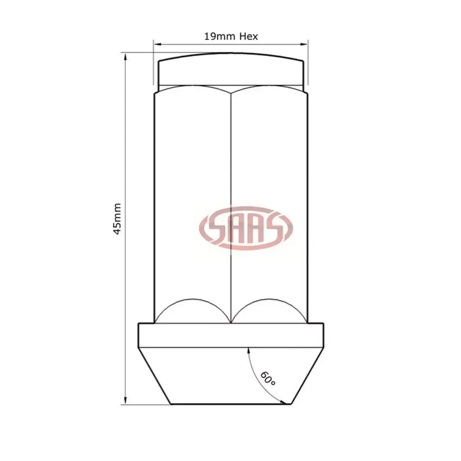 SAAS Wheel Nut Flat Head Bulge 14x 1.5 Black Chrome 45mm 44599BBC - view 3