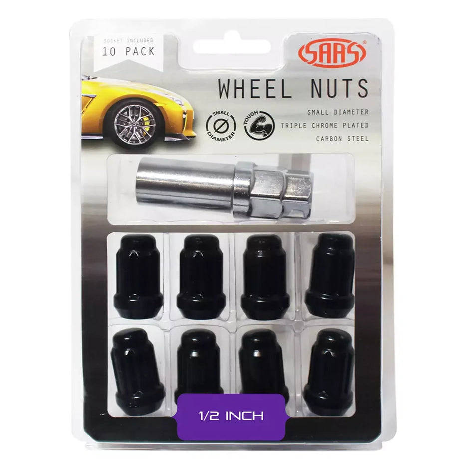 SAAS Wheel Nuts S/D 6 Spline 1/2 UNF Black 10Pk Incl Key 6330110BC - view 1