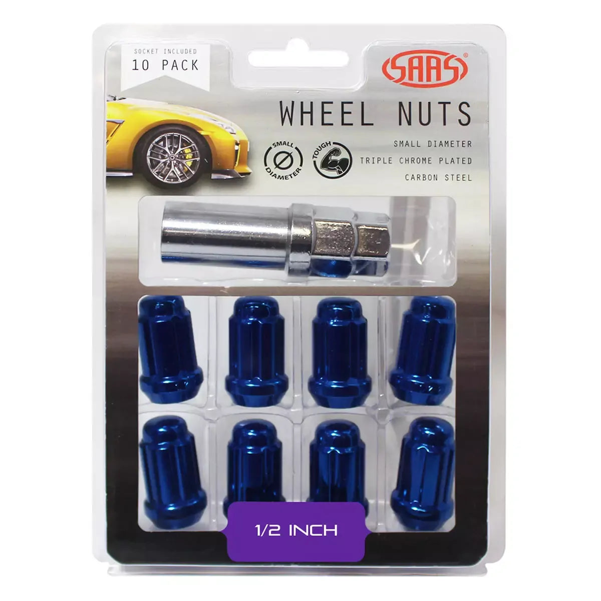 SAAS Wheel Nuts S/D 6 Spline 1/2 UNF Blue 10Pk Incl Key 6330110BL - view 1