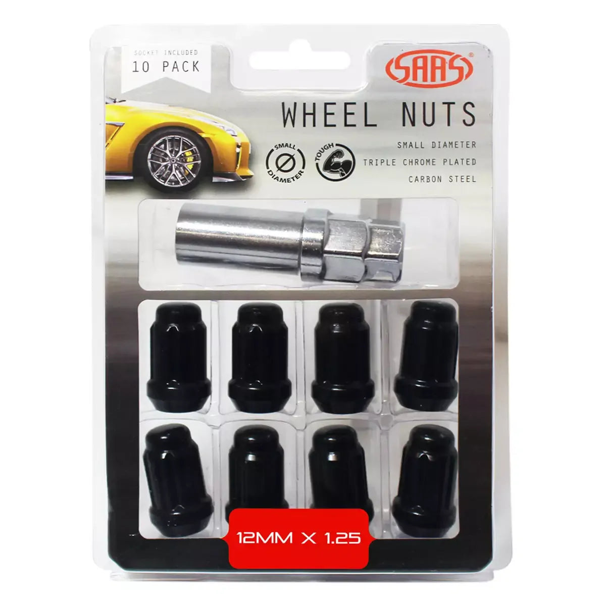 SAAS Wheel Nuts S/D 6 Spline M12x1.25 Black 10Pk Incl Key 6330510BC - view 1