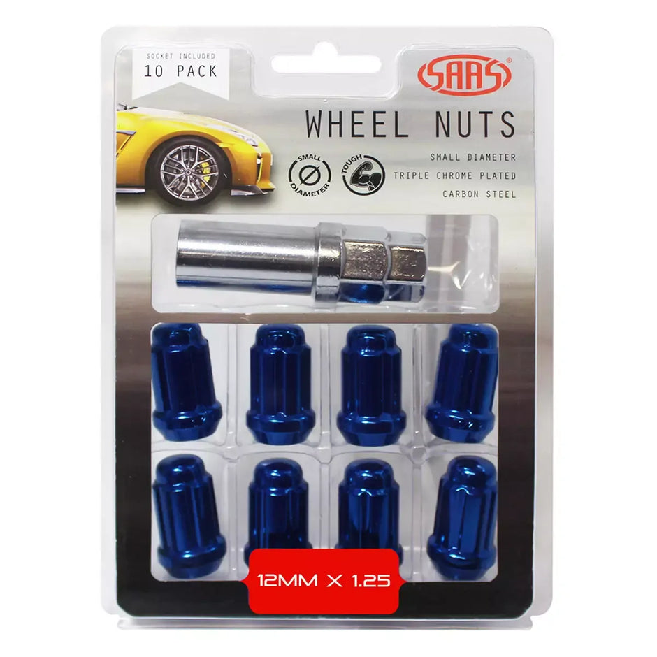 SAAS Wheel Nuts S/D 6 Spline M12x1.25 Blue 10Pk Incl Key 6330510BL - view 1