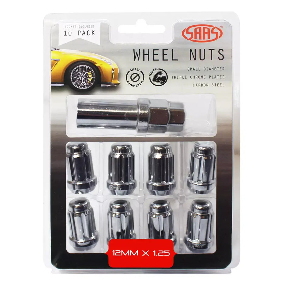 SAAS Wheel Nuts S/D 6 Spline M12x1.25 Chrome 10Pk Incl Key 6330510 - view 1