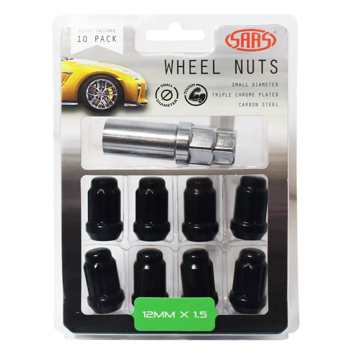 SAAS Wheel Nuts S/D 6 Spline M12x1.50 Black 10Pk Incl Key 6330610BC - view 1