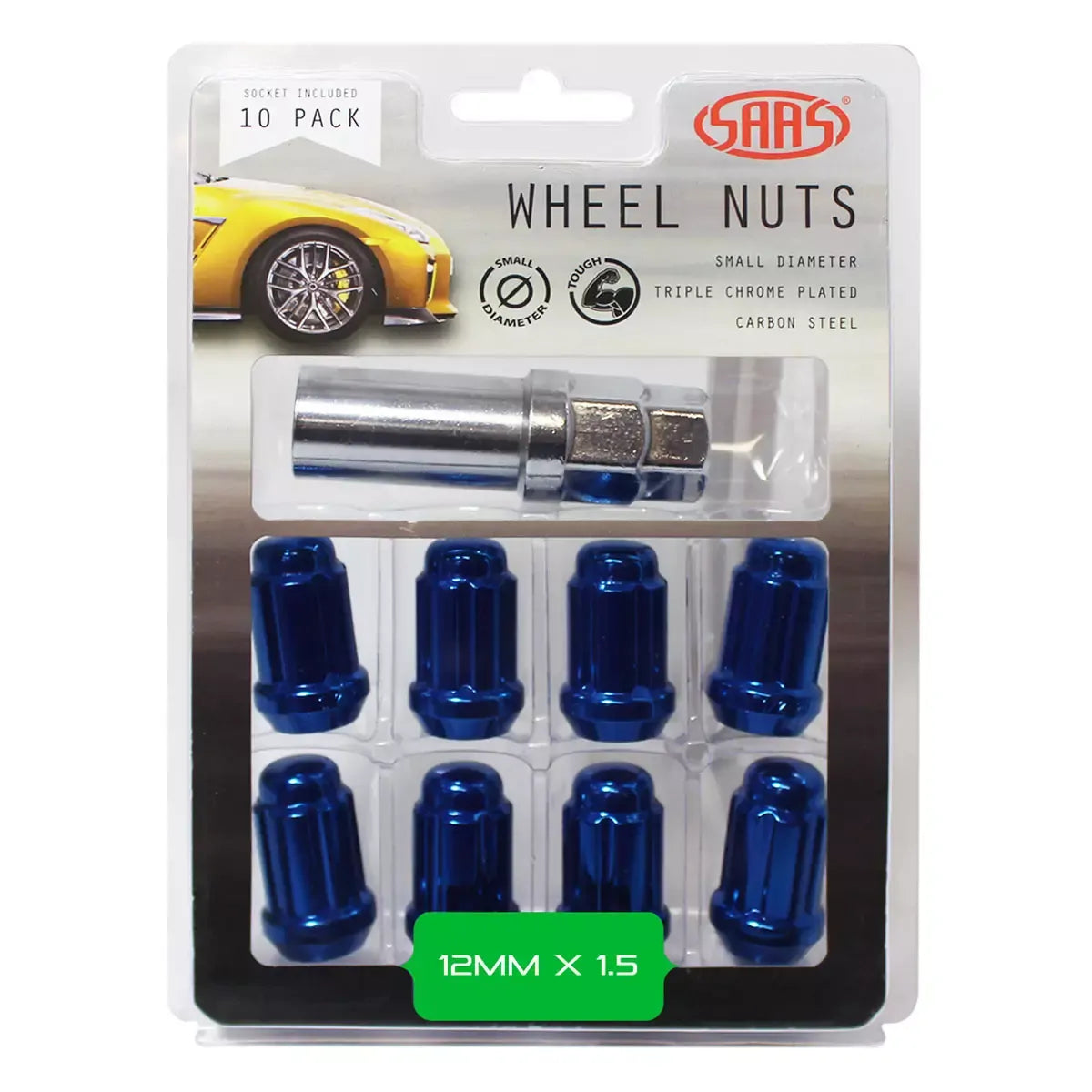 SAAS Wheel Nuts S/D 6 Spline M12x1.50 Blue 10Pk Incl Key 6330610BL - view 1