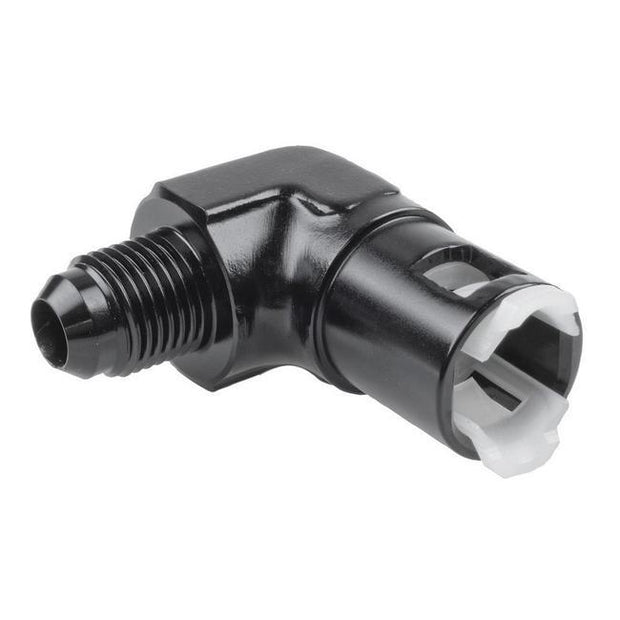 Raceworks Female SAE EFI Quick Connect Tube to AN Male Flare 90 Degree Fittings (Plastic Insert)