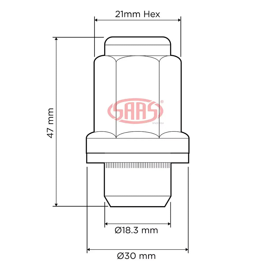 SAAS Wheel Nut Toyota 12x1.5 Black Closed End Taper 47mm Long with Washer 74745BBC - view 3