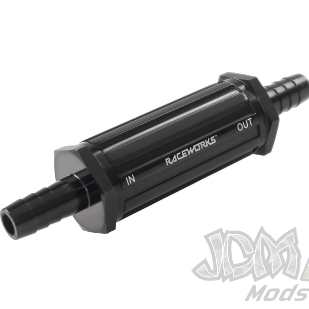 Raceworks Inline Fuel Filters W/Barbs & 30 Micron Bronze Sintered Filter