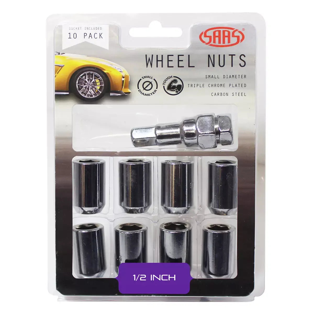 SAAS Wheel Nuts Internal Hex 1/2 UNF Chrome 10Pk Incl Key 8330110 - view 1