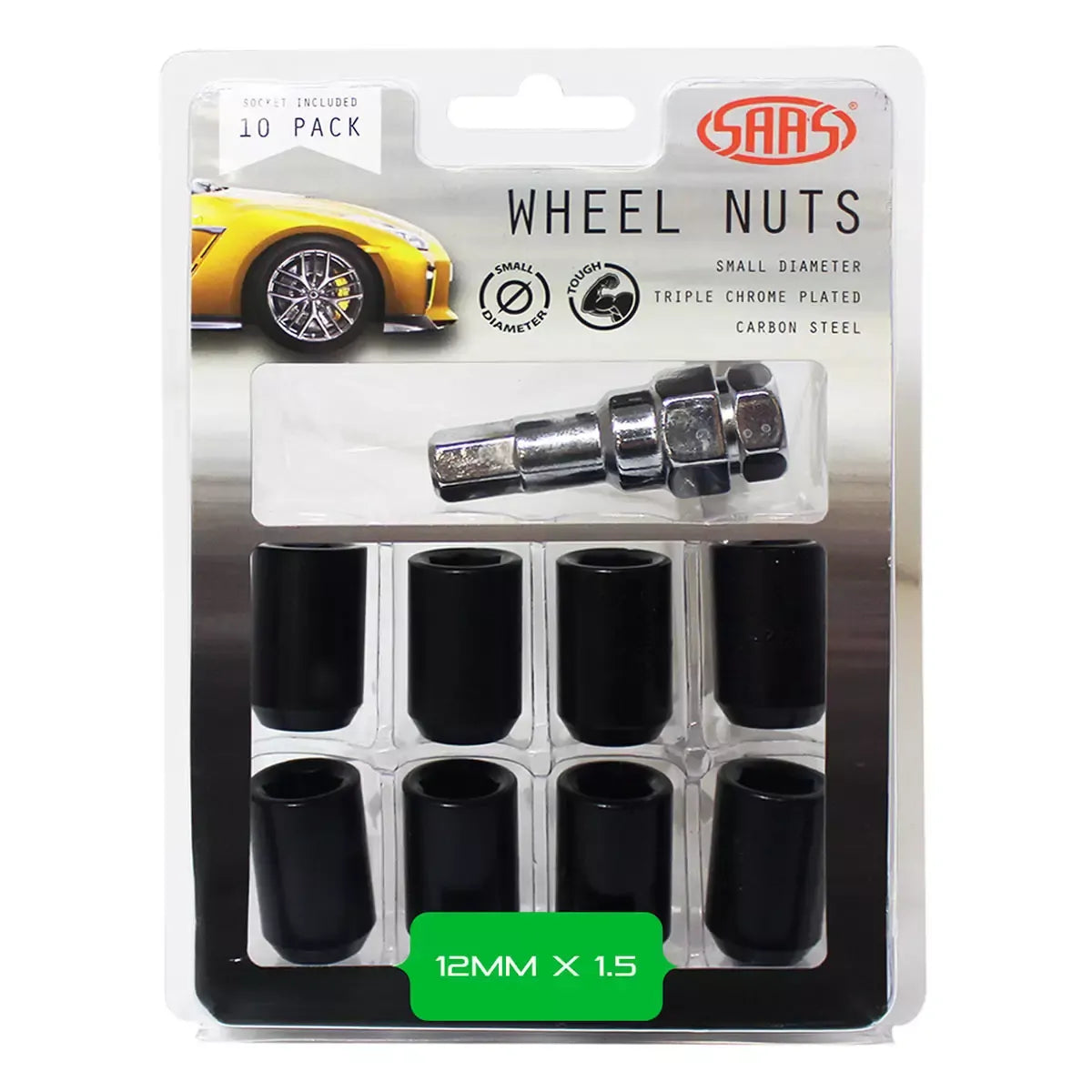 SAAS Wheel Nuts Internal Hex M12x1.50 Black 10Pk Incl Key 8330610BC - view 1