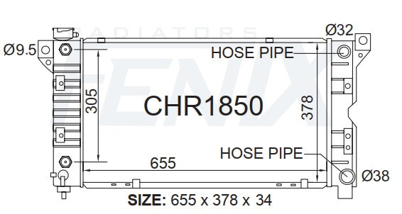 Chrysler GS Voyager Radiator (FEB/1997 - APR/2001) — CHR1850-PA34A — manufacturer main image