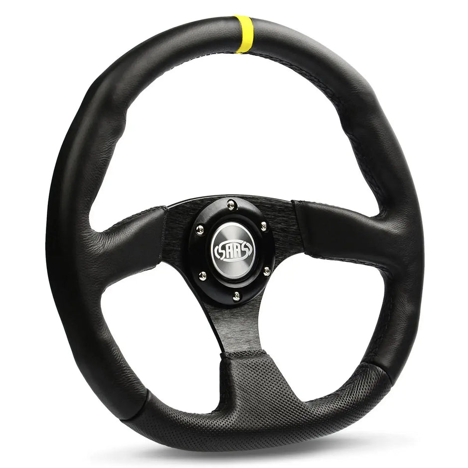SAAS Steering Wheel Leather 14" ADR Black Flat Bottom + Indicator D1-SWB-F2 - view 1