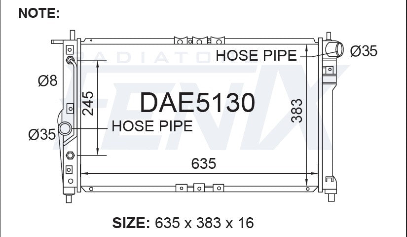 Daewoo Lanos Radiator — DAE5130-PA16A — manufacturer main image