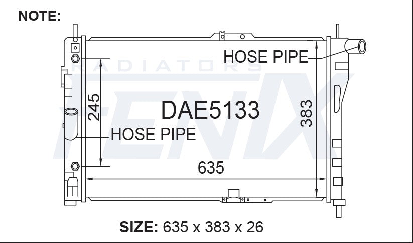 Daewoo Espero Radiator — DAE5133-PA26A — manufacturer main image