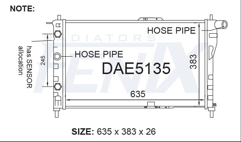 Daewoo Cielo Radiator — DAE5135-PA26A — manufacturer main image
