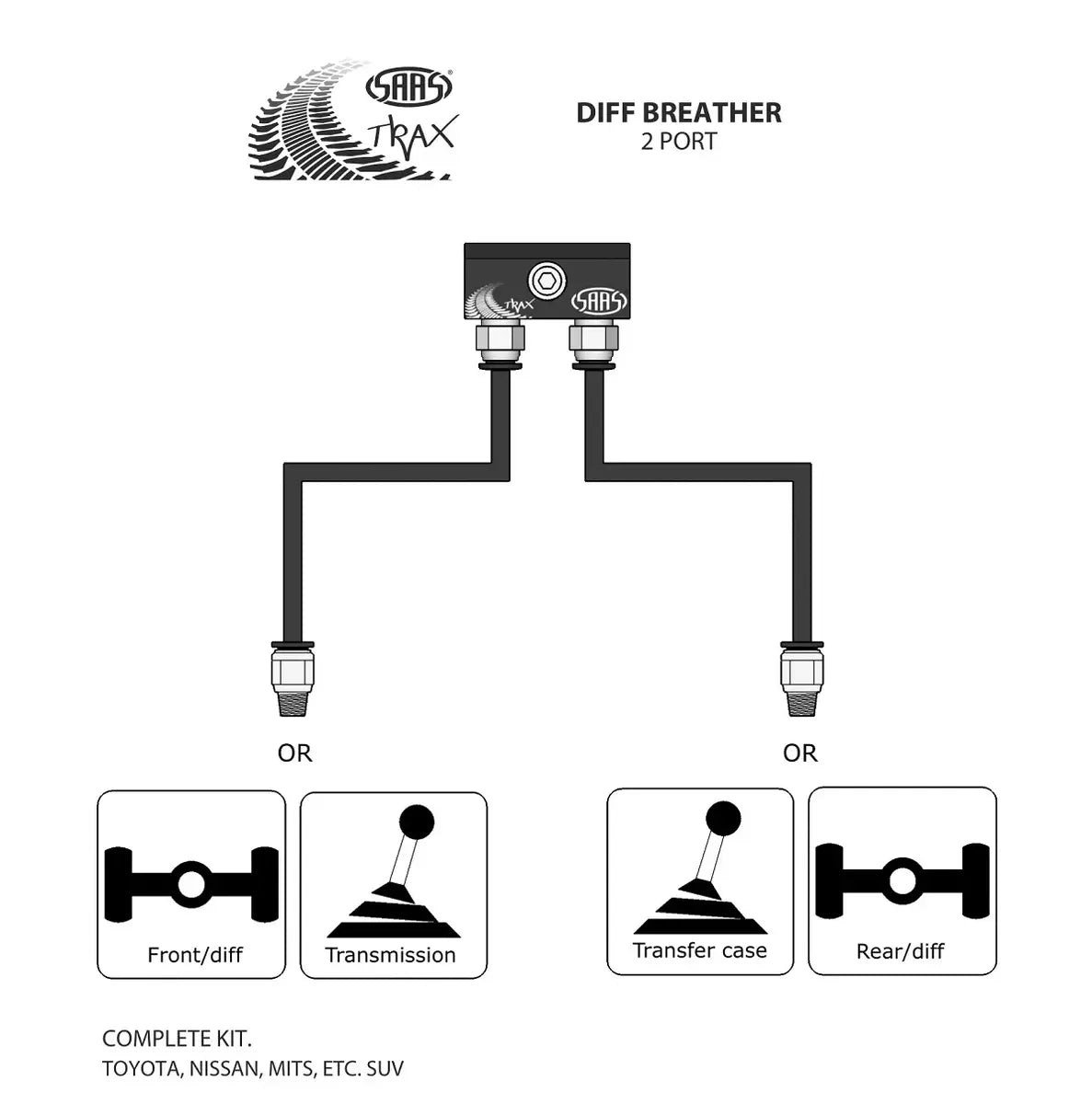 SAAS Diff Breather Kit 2 Port incl Nylon Bushes MITSUBISHI PAJERO NH-NL 1991-1999 DB1010-3202 - view 5