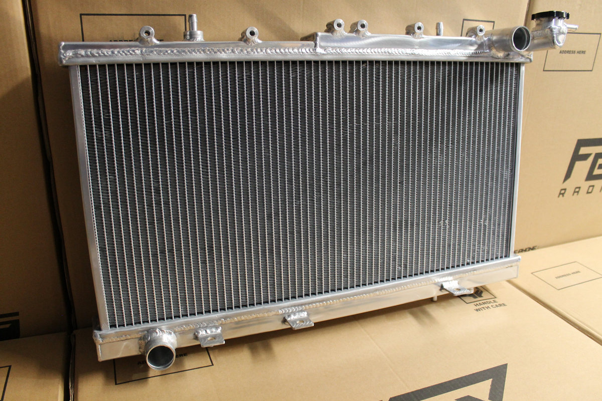 Nissan N14-N15 Pulsar SR20DE/T Full Alloy Performance Radiator – polished radiator angled view – original Fenix photograph