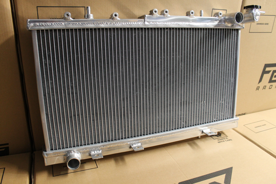 Nissan N14-N15 Pulsar SR20DE/T Full Alloy Performance Radiator – polished radiator angled view – original Fenix photograph