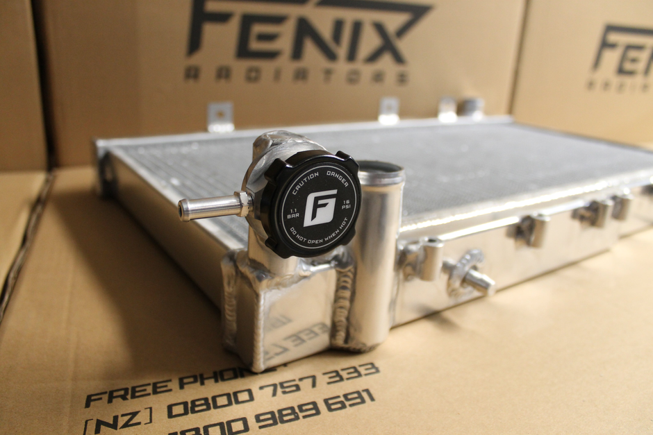 Nissan N14-N15 Pulsar SR20DE/T Full Alloy Performance Radiator – filler neck and radiator cap detail – original Fenix photograph