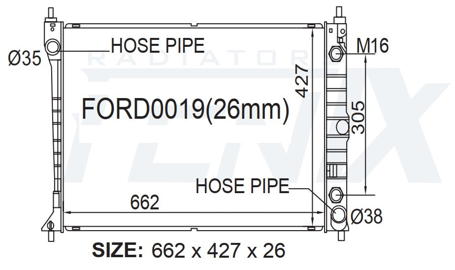 Ford AU Fairlane 6cyl Radiator — FORD0019-PA26A — manufacturer main image