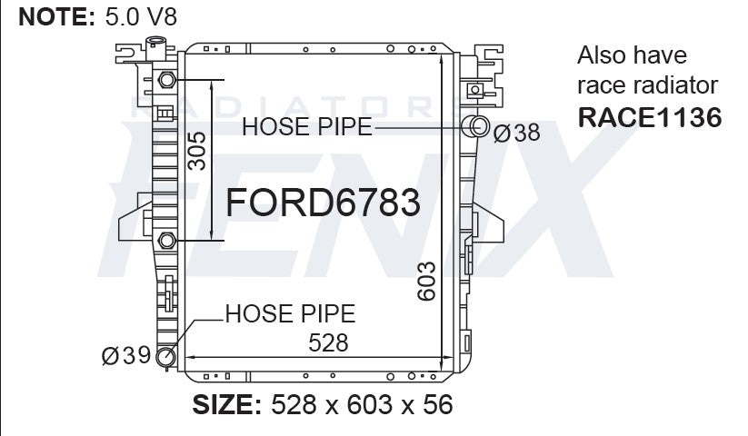 Ford Explorer V8 Radiator — FORD6783-PA56A — manufacturer main image
