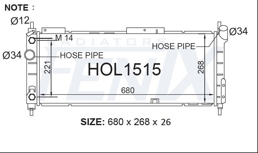 Holden Barina SB Radiator — HOL1515-PA26A — manufacturer main image