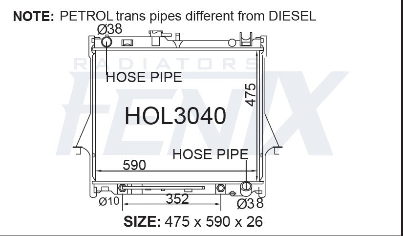 Holden RA Rodeo 3.5 6cyl Radiator (MAR/2003 - NOV/2005) — HOL3040-PA26A — manufacturer main image