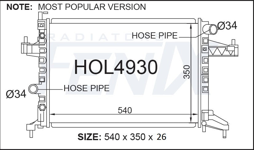 Holden XC Barina Radiator — HOL4930-PA26A — manufacturer main image