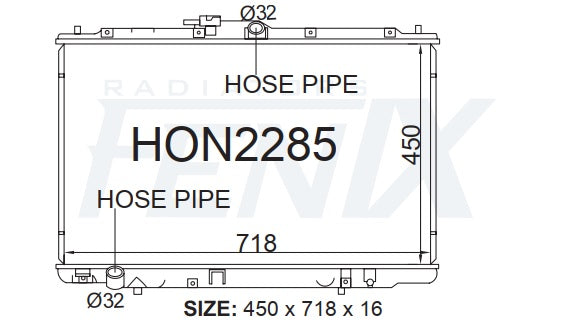 Honda RA8 Odyssey 6cyl Radiator (MAR/2000 - MAY/2004) — HON2285-PA16A — manufacturer main image