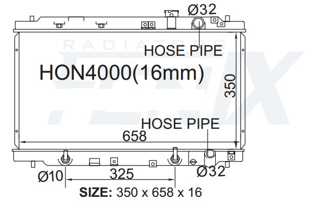 Honda DC2-DC4 Integra Radiator (JUL/1993 - JUL/2001) — HON4000-PA16A — manufacturer main image