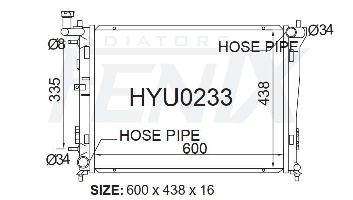 Hyundai HD Elantra Radiator (OCT/2006 - MAY/2011) — HYU0233-PA16A — manufacturer main image