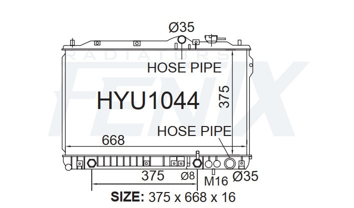 Hyundai Lantra J1 Radiator (MAY/1991 - AUG/1995) — HYU1044-PA16A — manufacturer main image