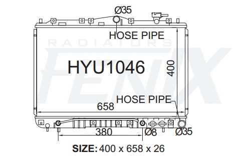 Hyundai Y3 Sonata Radiator (OCT/1993 - AUG/1998) — HYU1046-PA26A — manufacturer main image